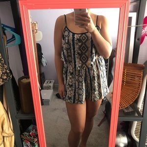 CUTE BEIGE AND BLUE ROMPER. URBAN OUTFITTERS